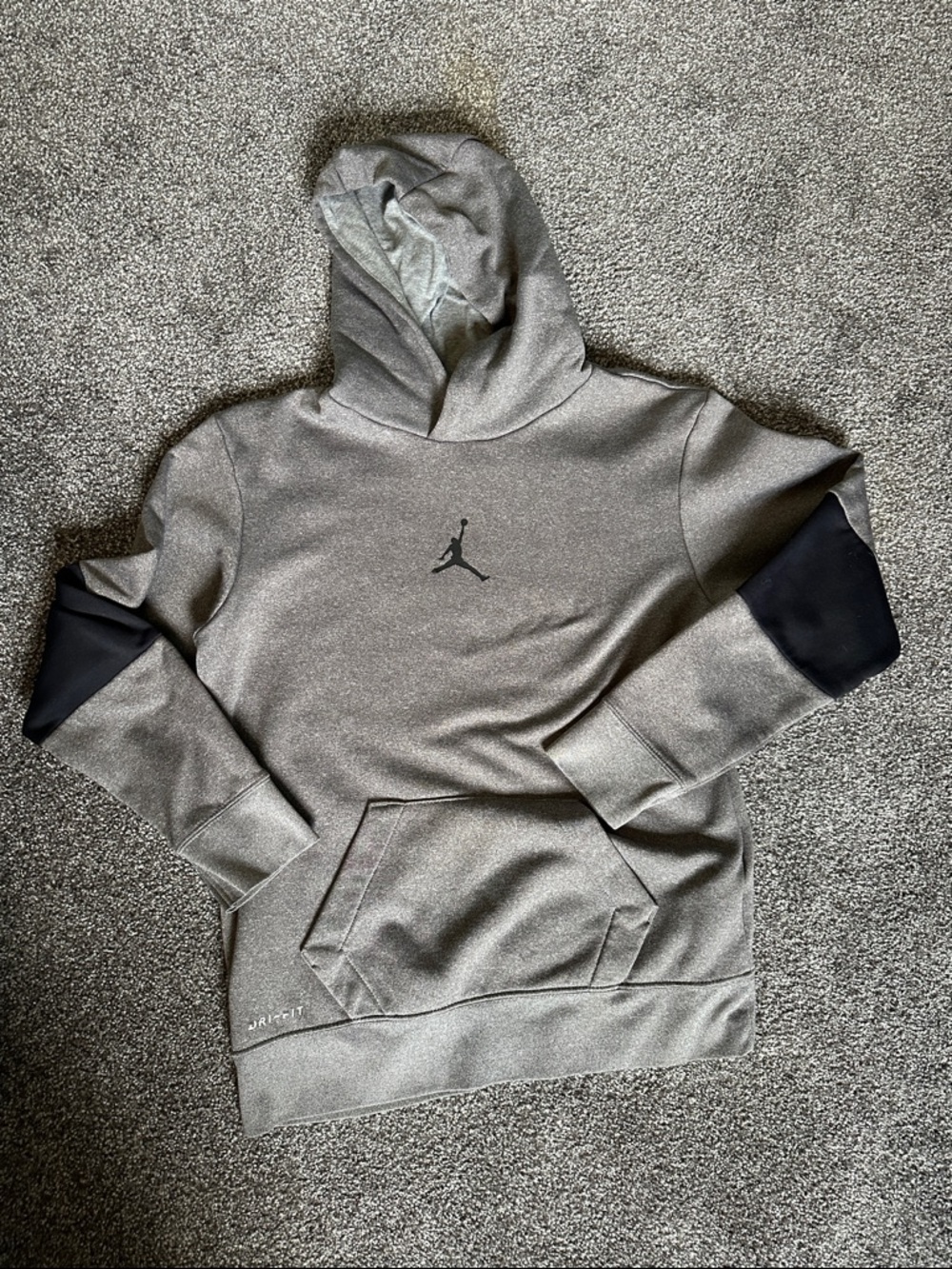 Jordan Grey Hoodie with Black Sleeve Panels Size YL